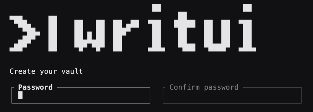 The Create your vault screen with Password and Confirm password fields