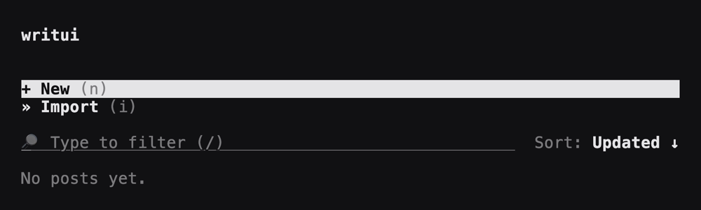 The empty post list, with New highlighted above Import and the search field